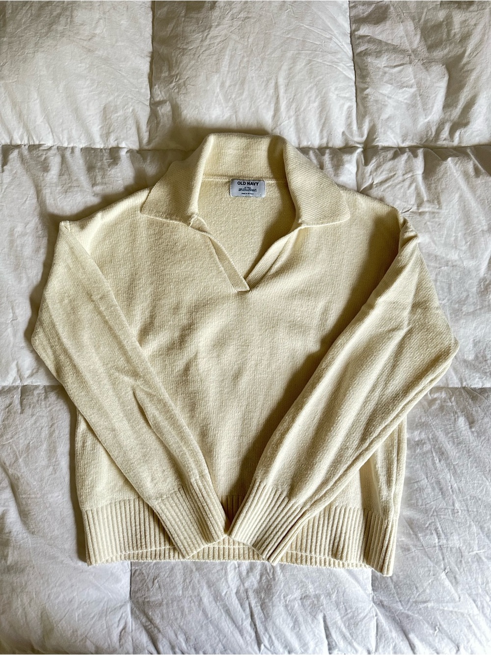 TALL Old Navy Cream Polo V-Neck Open Collar Sweater